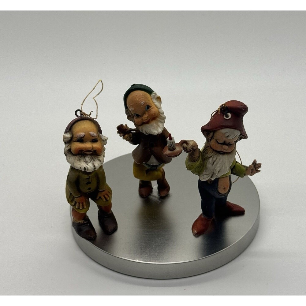 Vtg Lot Snow White Dwarf Elf’s Ornament Gnome Christmas HONG KONG Dwarfs 2 1/2”